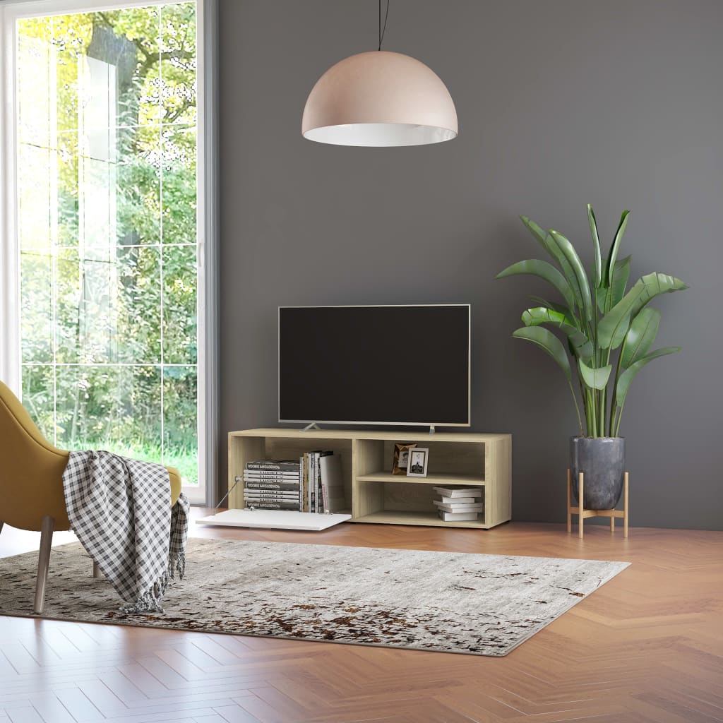 vidaXL fehér-sonoma színű forgácslap TV-szekrény 120 x 34 x 37 cm