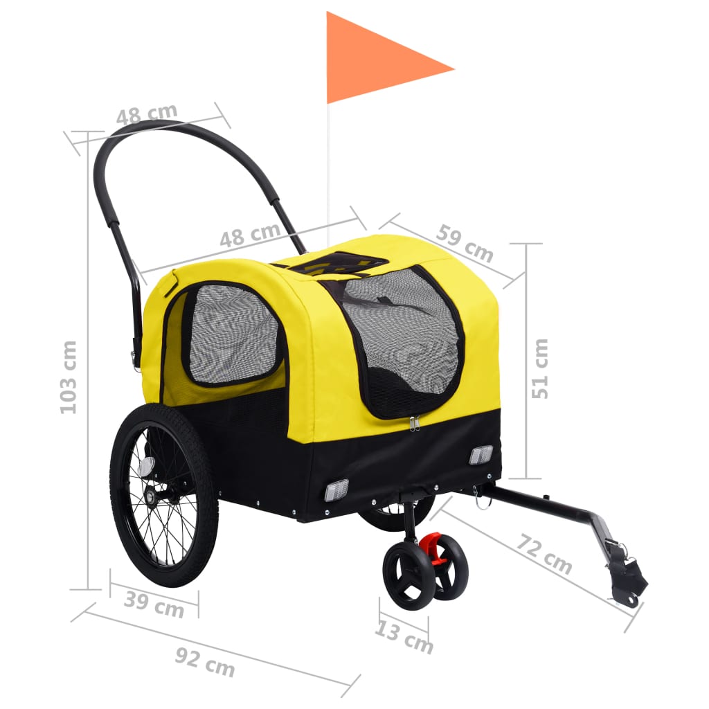 vidaXL sárga/fekete 2 az 1-ben bicikli-utánfutó és sétakocsi