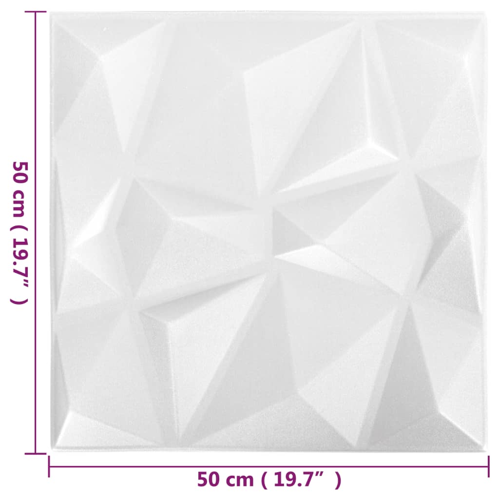 vidaXL 48 darab gyémánt fehér 3D fali panel 50 x 50 cm 12 m²