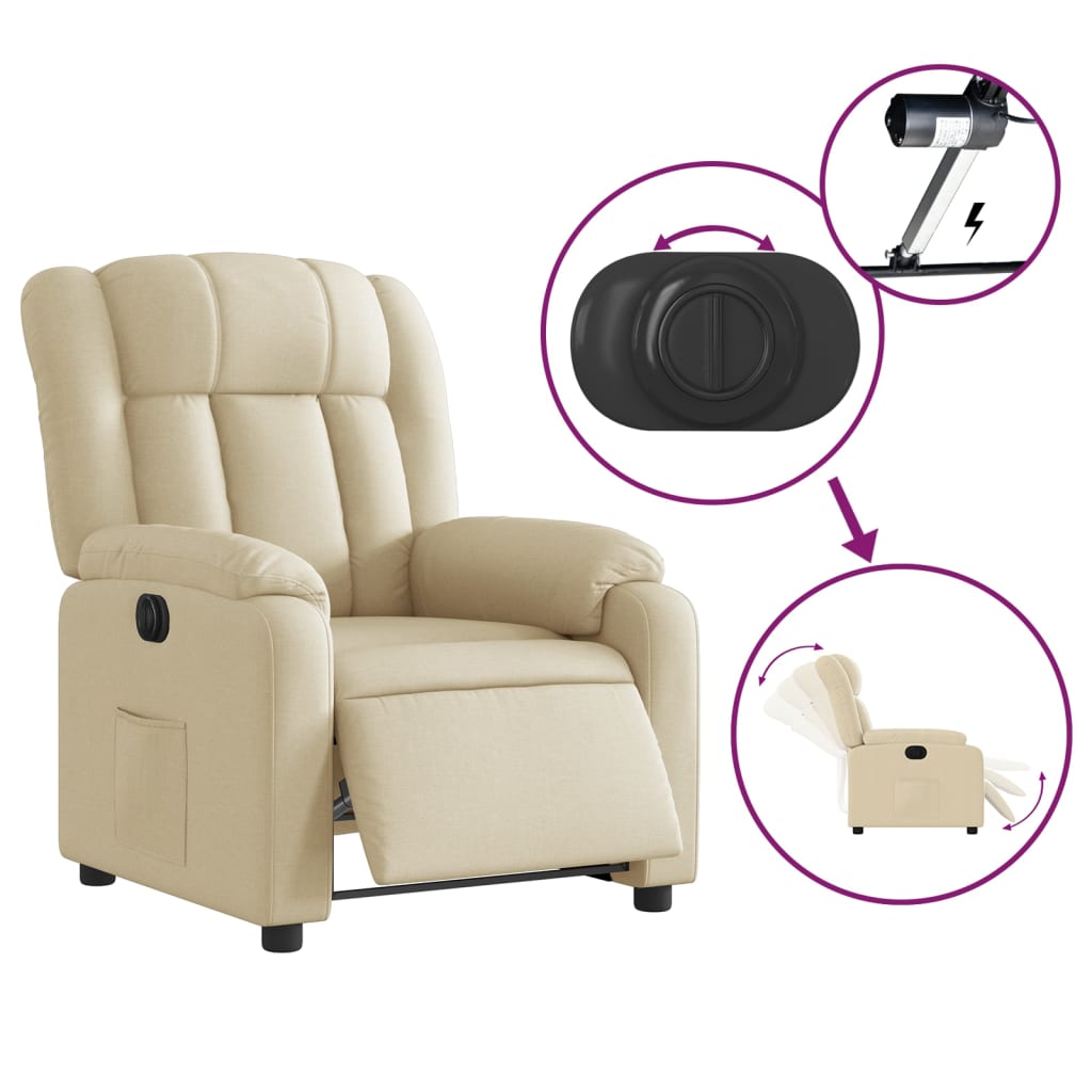vidaXL krémszínű szövet elektromos dönthető fotel