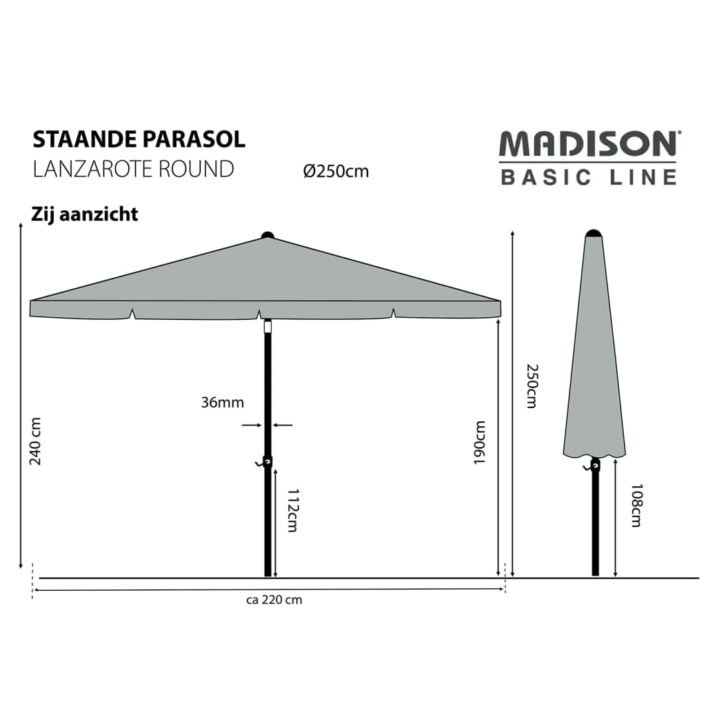 Madison Lanzarote tópszínű kerek napernyő 250 cm