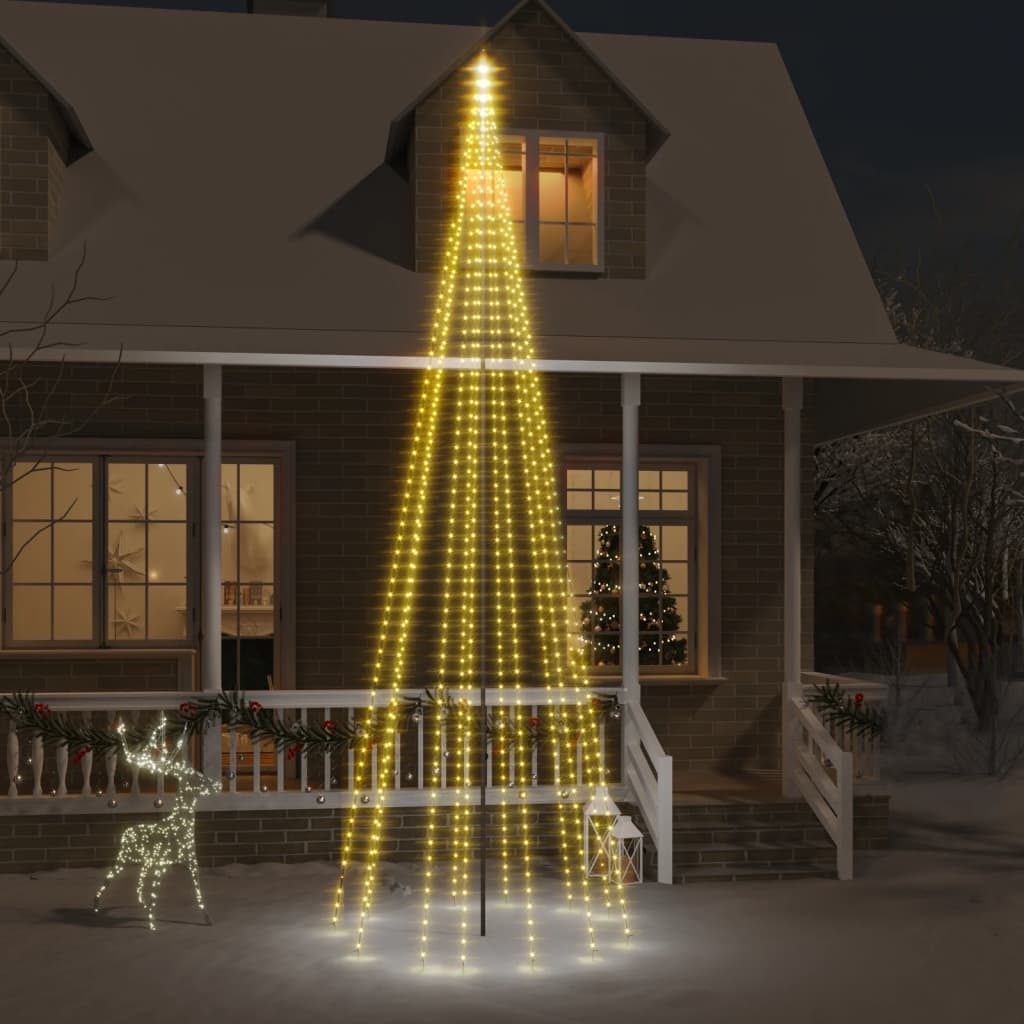 vidaXL karácsonyfa zászlórúdon 732 meleg fehér LED-del 500 cm