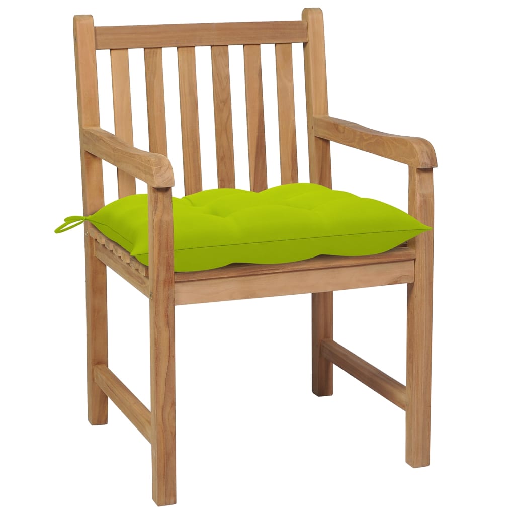 vidaXL 6 db tömör tíkfa kerti szék élénkzöld párnákkal
