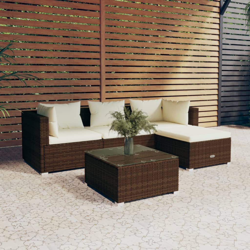 vidaXL 5 részes barna polyrattan kerti ülőgarnitúra párnákkal