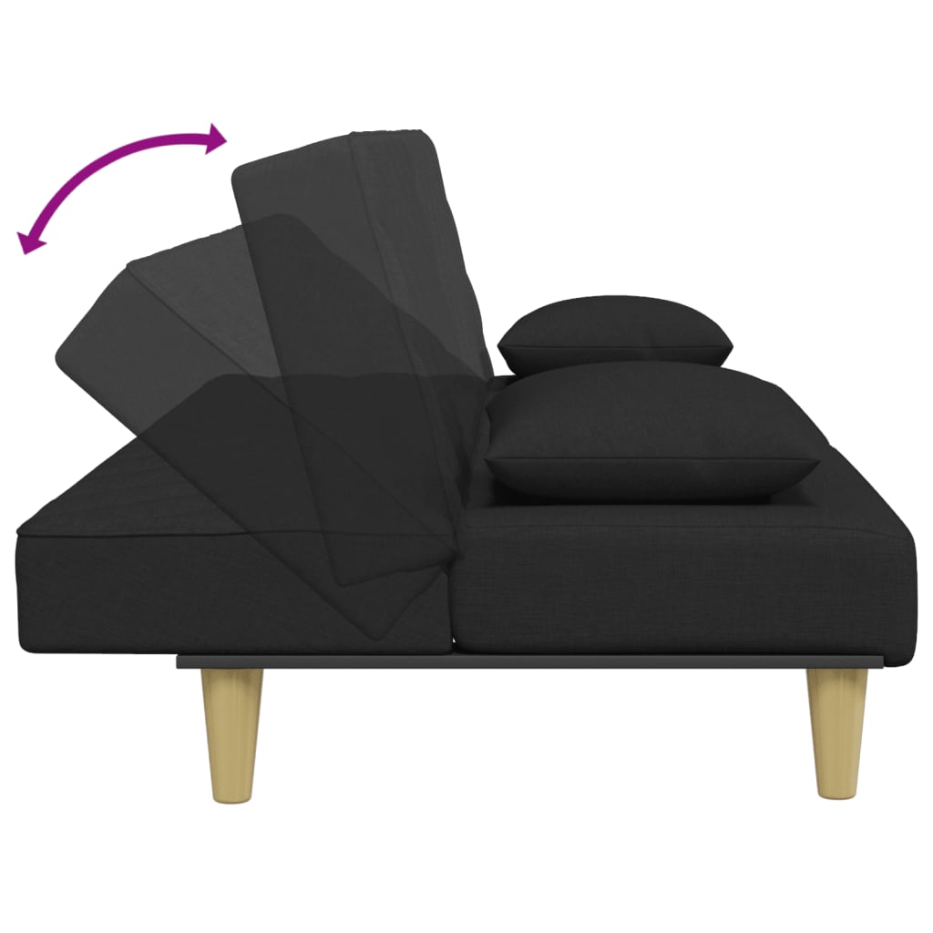vidaXL 2 személyes fekete szövet kanapéágy párnával/lábtartóval