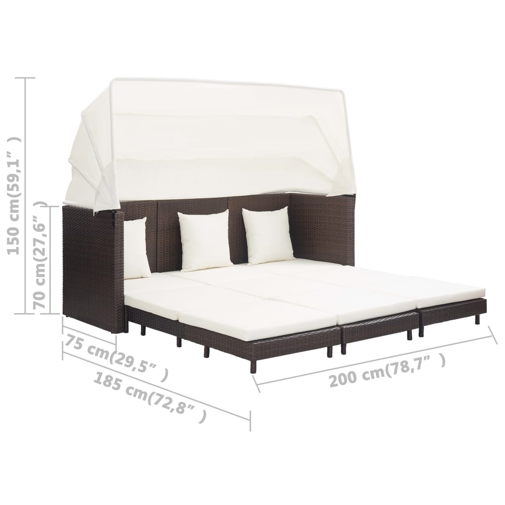 vidaXL 3-személyes barna kinyitható műrattan kanapéágy tetővel