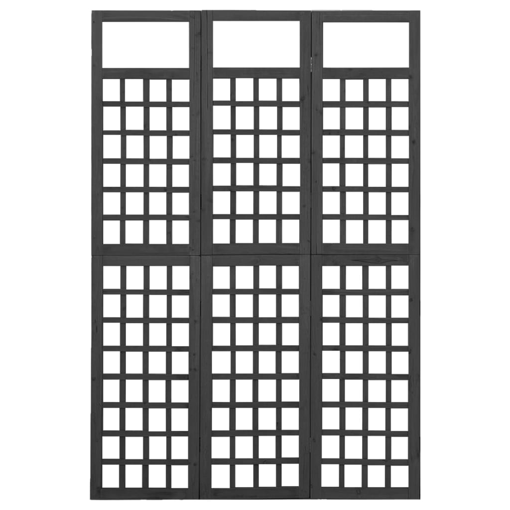 vidaXL 3 paneles fekete tömör fenyő térelválasztó/lugasrács 121x180 cm