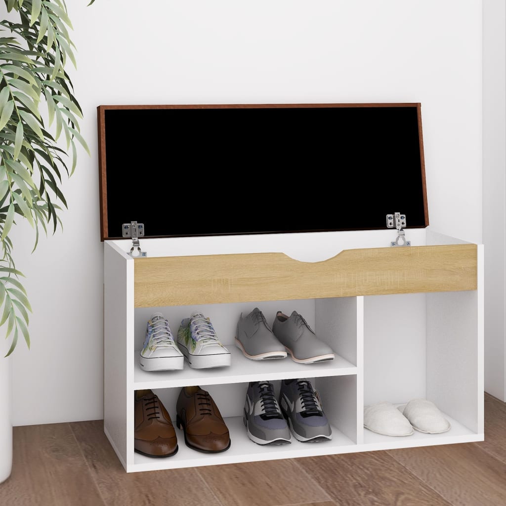 vidaXL fehér-sonoma forgácslap cipőtároló pad párnával 80 x 30 x 47 cm