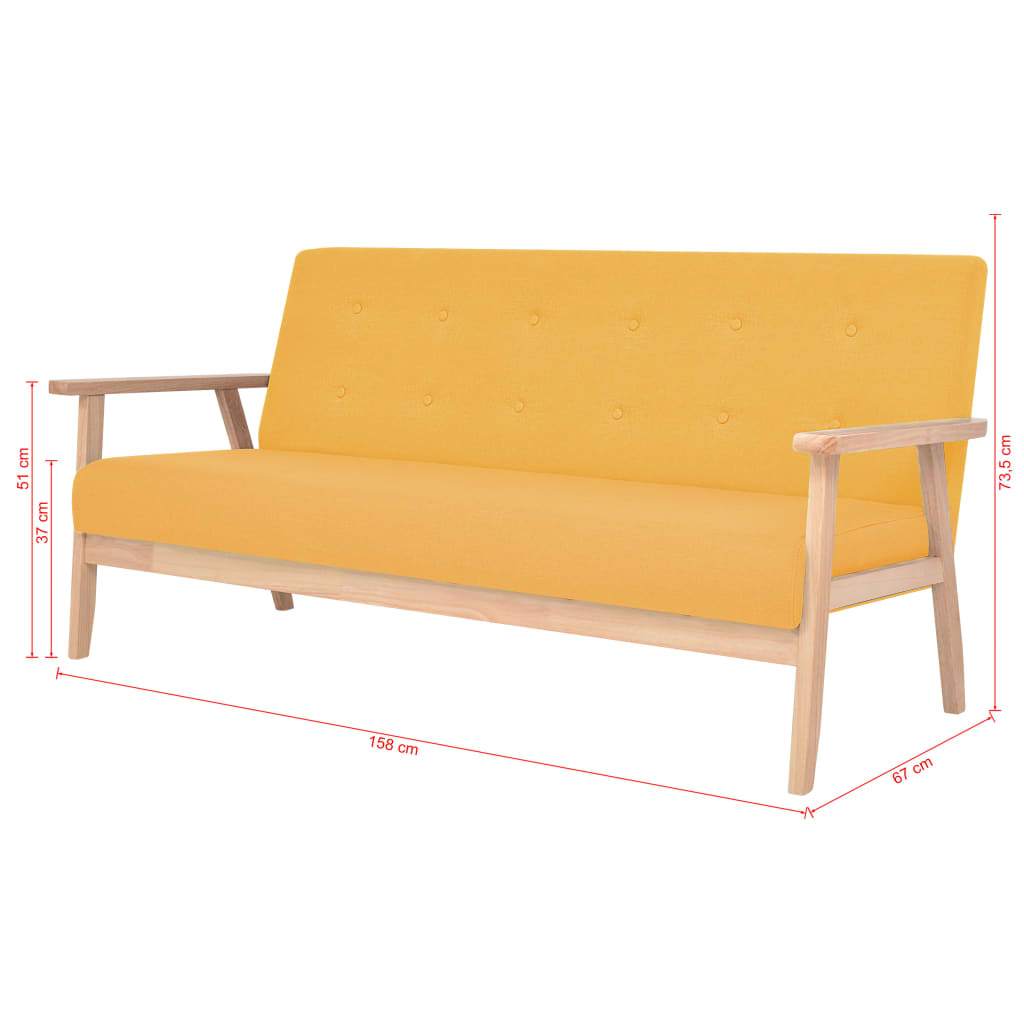 vidaXL 3 személyes sárga szövet kanapé