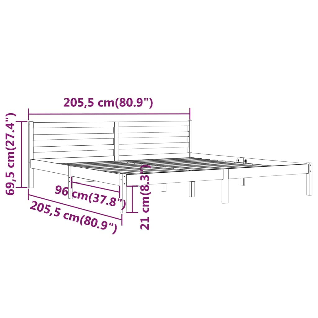 vidaXL tömör fenyőfa ágykeret 200 x 200 cm