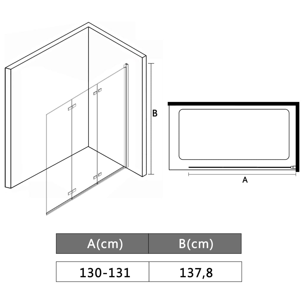 vidaXL ESG zuhanykabin 3-paneles összecsukható ajtóval 130 x 138 cm