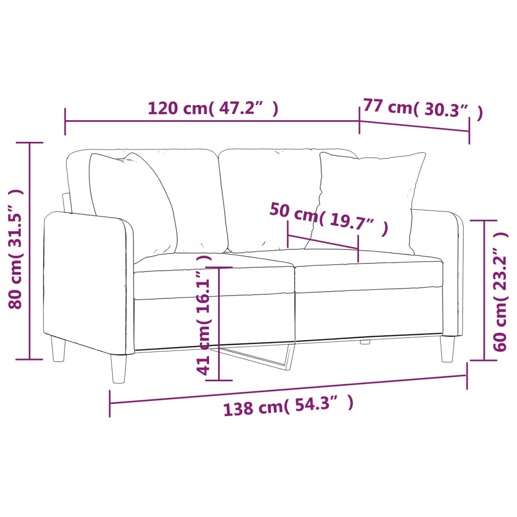 vidaXL 2 személyes sötétszürke szövet kanapé díszpárnákkal 120 cm