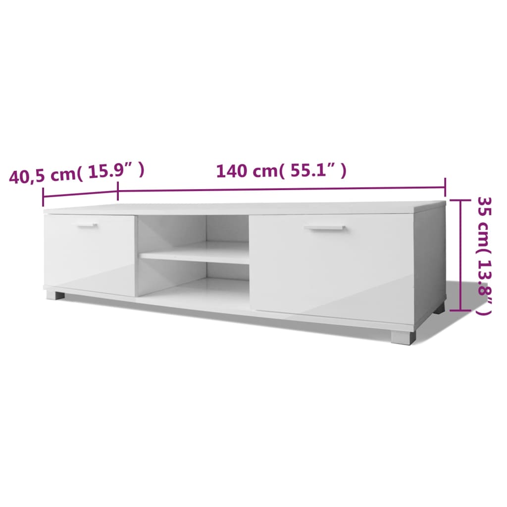 vidaXL magasfényű fehér TV-szekrény 140 x 40,5 x 35 cm