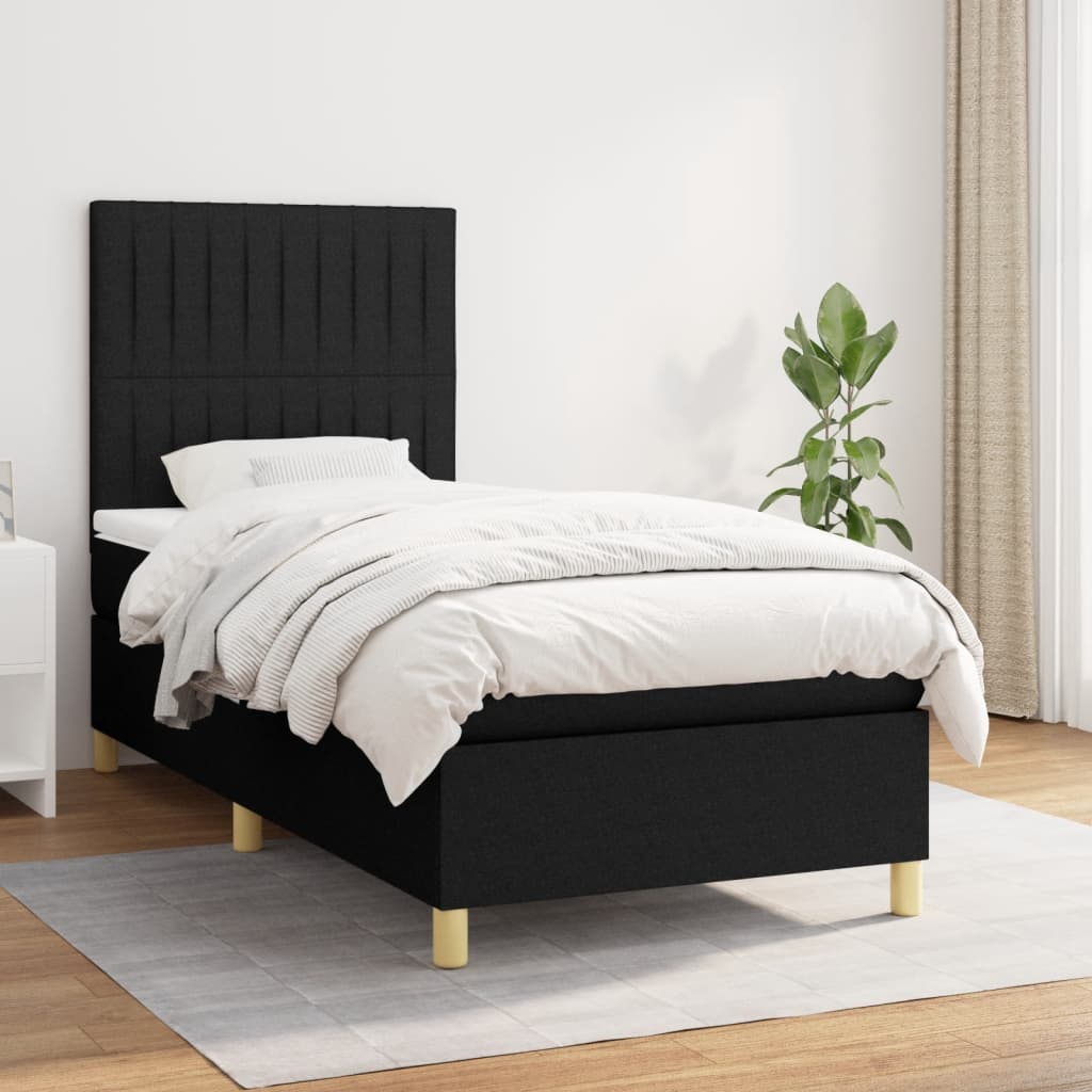 vidaXL fekete szövet rugós ágy matraccal 90x190 cm