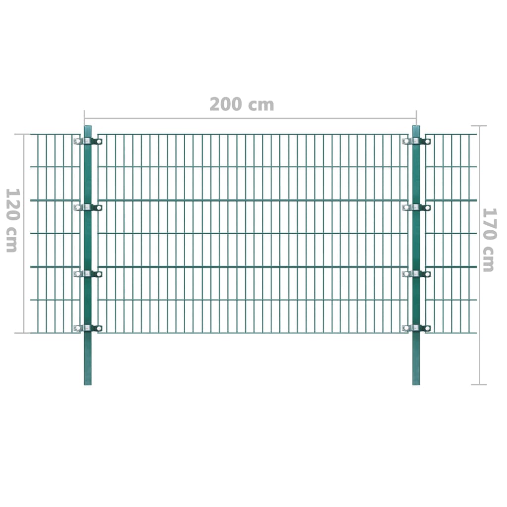 vidaXL zöld porszórt bevonatú vas kerítéspanel oszlopokkal 6 x 1,2 m