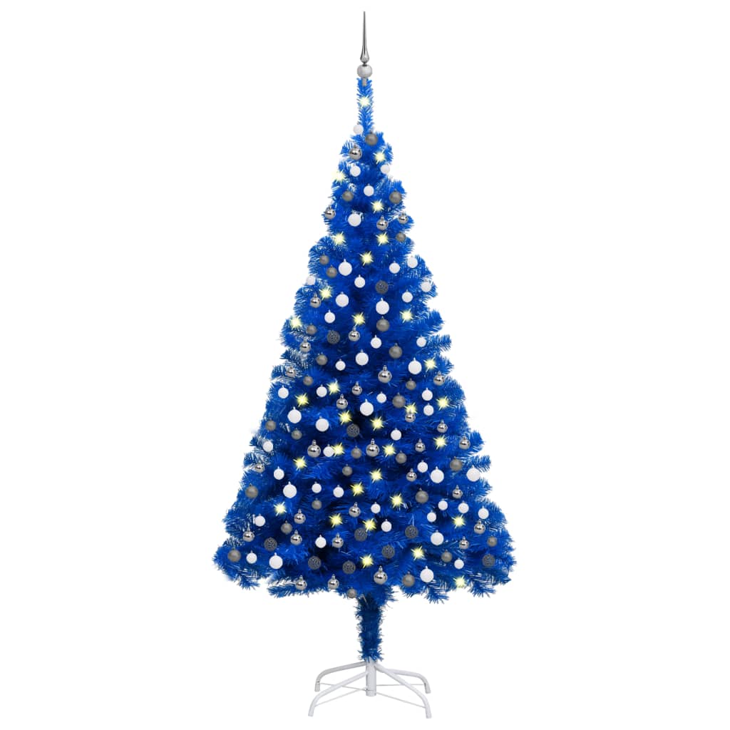 vidaXL kék PVC megvilágított műkarácsonyfa gömb szettel 240 cm