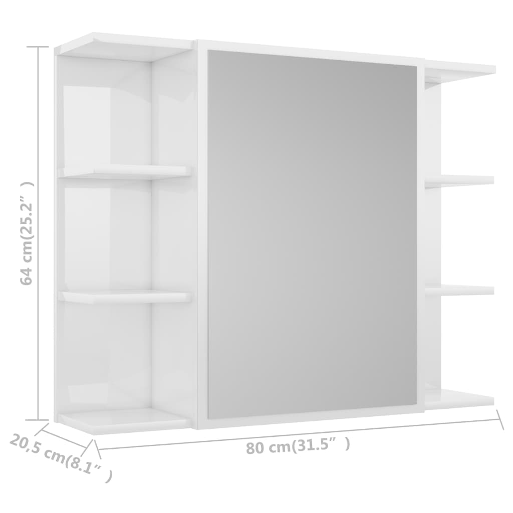 vidaXL magasfényű fehér forgácslap fürdőszobai tükör 80 x 20,5 x 64 cm