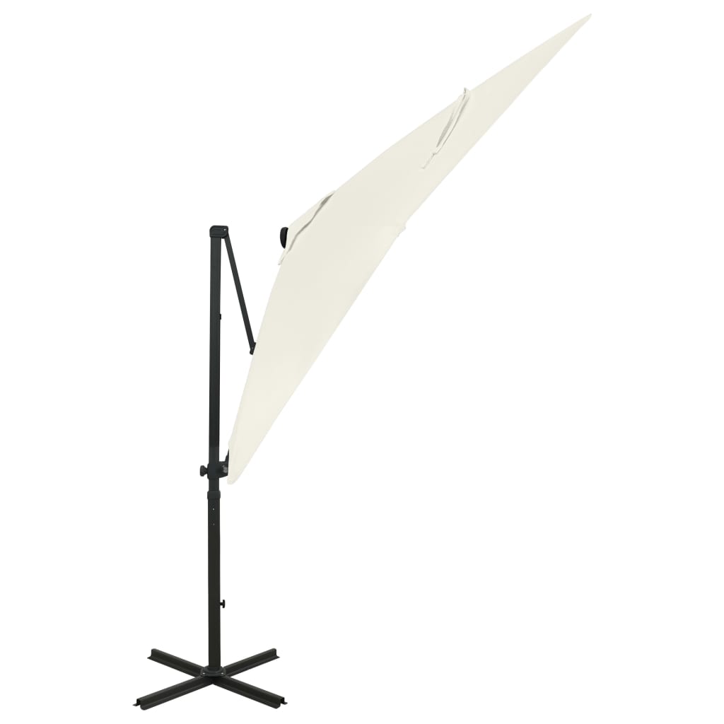 vidaXL homokszínű konzolos napernyő rúddal és LED-fényekkel 250 cm
