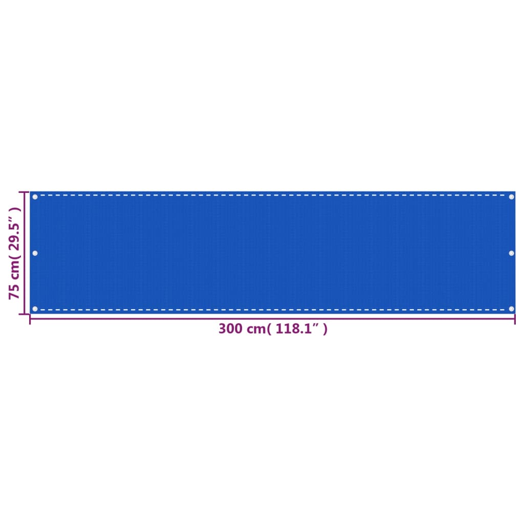 vidaXL kék HDPE erkélytakaró 75 x 300 cm