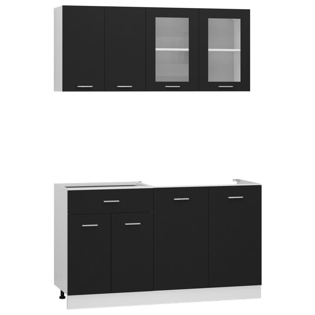 vidaXL 4 részes fekete forgácslap konyhai szekrénygarnitúra