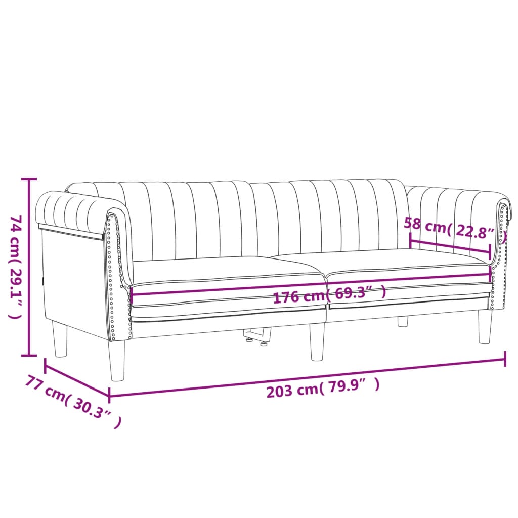 vidaXL bordó 3 személyes bársony kanapé