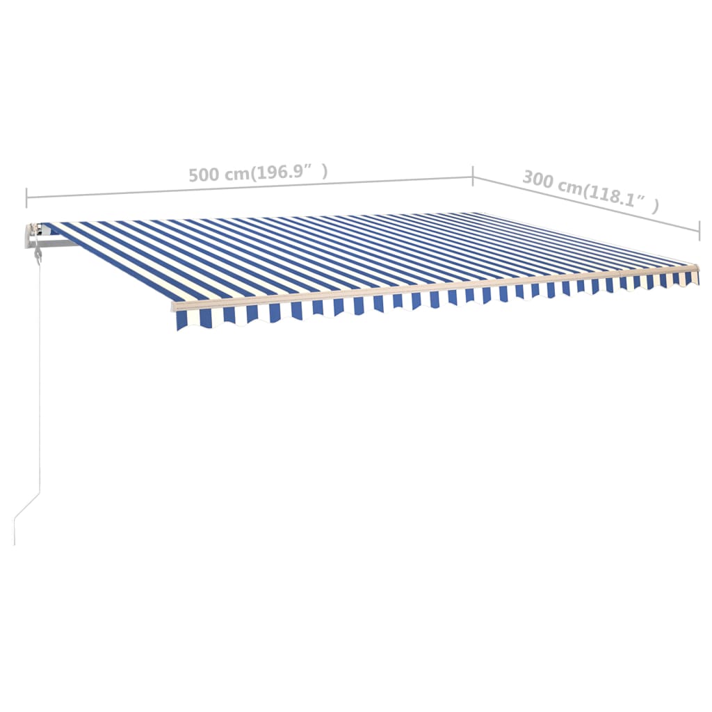 vidaXL kék és fehér kézzel kihúzható napellenző póznákkal 5 x 3 m
