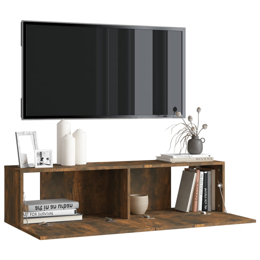 vidaXL füstös tölgyszínű szerelt fa fali TV-szekrény 120 x 30 x 30 cm
