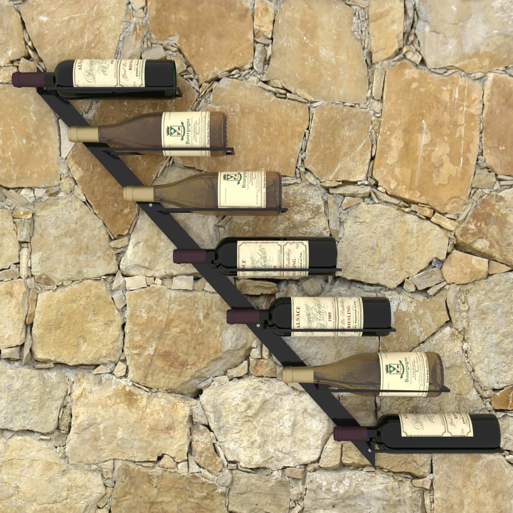 vidaXL fekete fém falra szerelhető bortartó állvány 7 palacknak