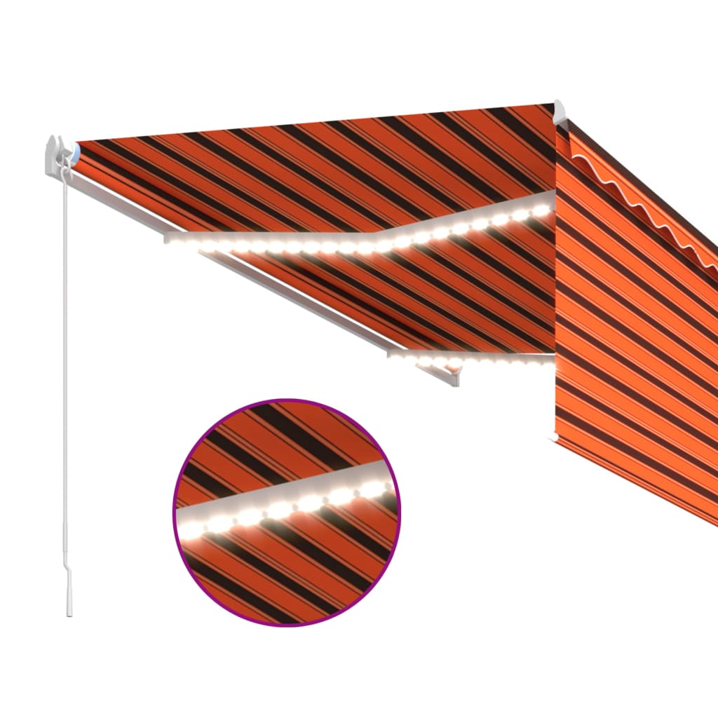 vidaXL narancssárga-barna kézzel kihúzható LED-es napellenző 3 x 2,5m