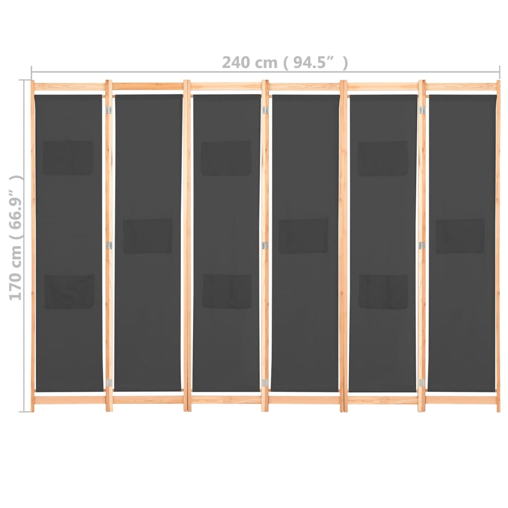 vidaXL szürke 6-paneles szövetparaván 240 x 170 x 4 cm