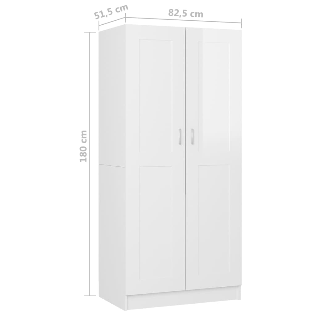vidaXL magasfényű fehér forgácslap ruhásszekrény 82,5 x 51,5 x 180 cm