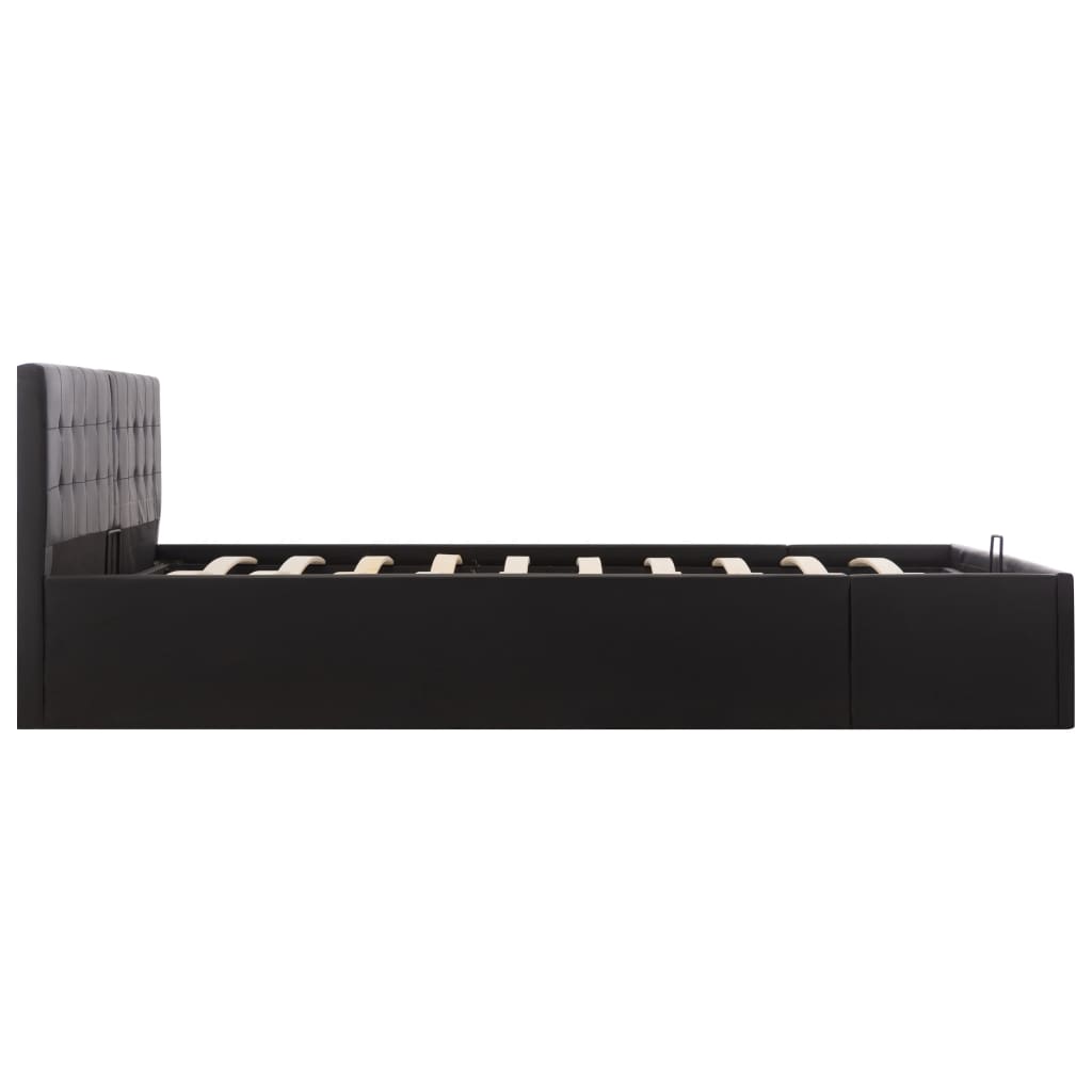 vidaXL fekete műbőr ágykeret hidraulikus ágyneműtartóval 180 x 200 cm