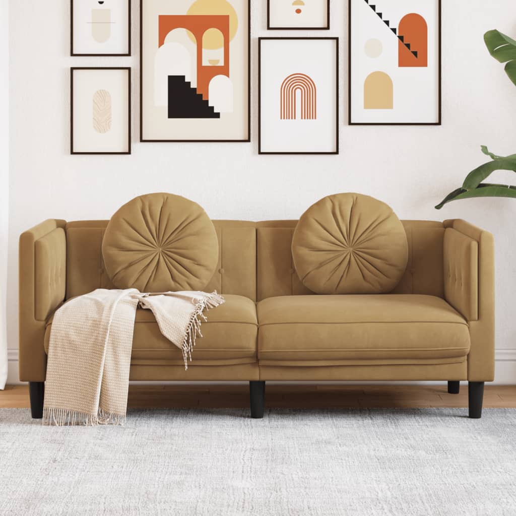 vidaXL barna bársony kétszemélyes kanapé párnákkal