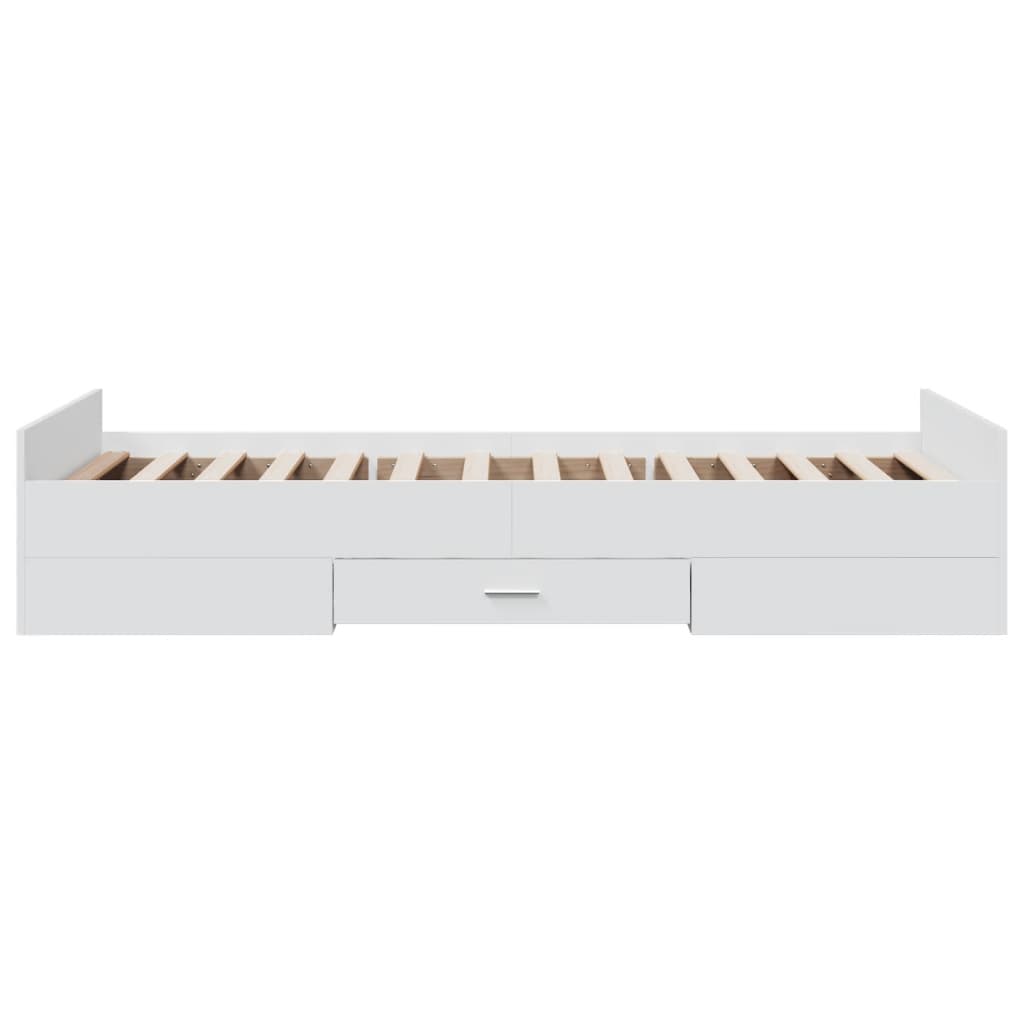vidaXL fehér szerelt fa ágykeret fiókokkal 75x190 cm