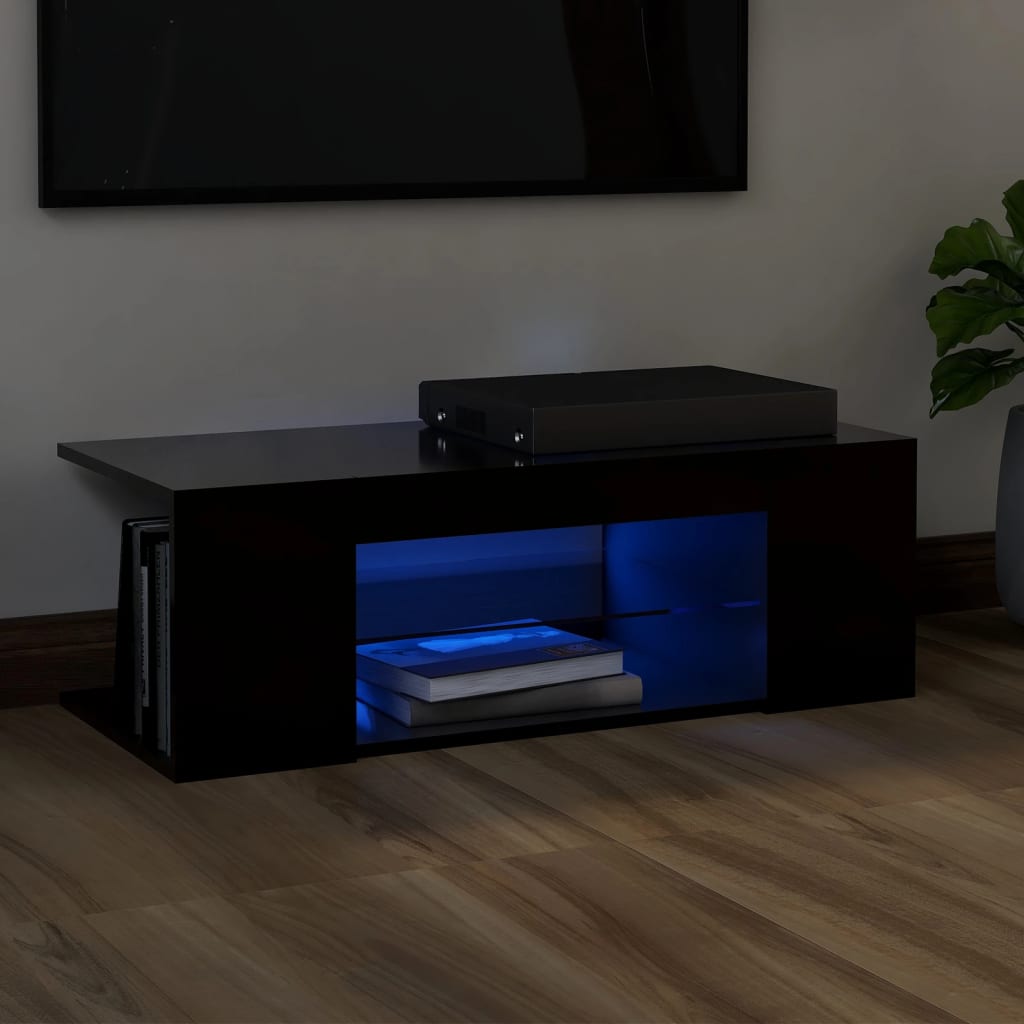vidaXL fekete TV-szekrény LED lámpákkal 90 x 39 x 30 cm