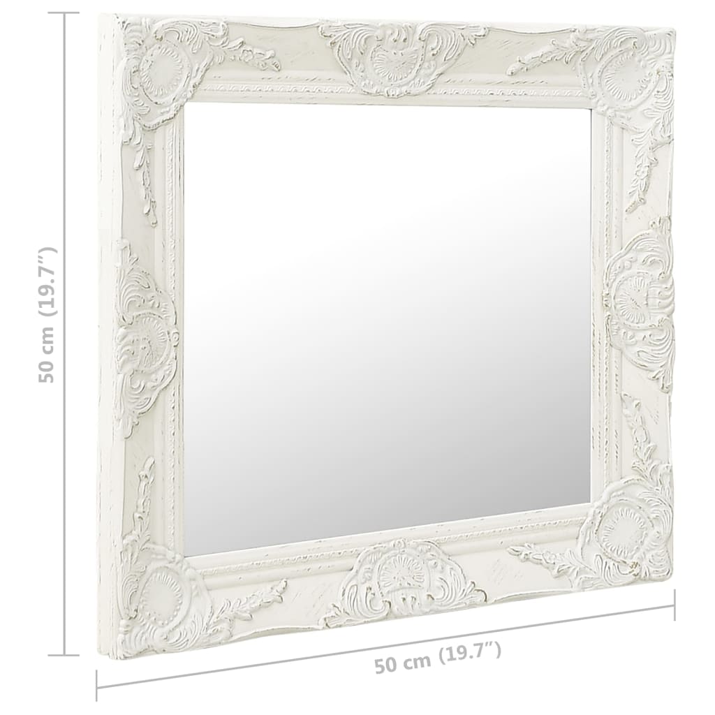 vidaXL fehér barokk stílusú fali tükör 50 x 50 cm
