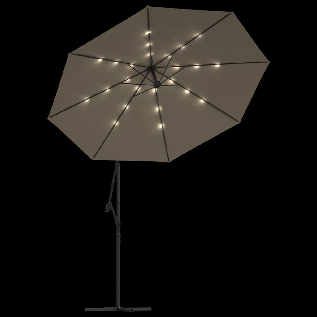 vidaXL tópszínű konzolos napernyő LED-fényekkel és acélrúddal 300 cm
