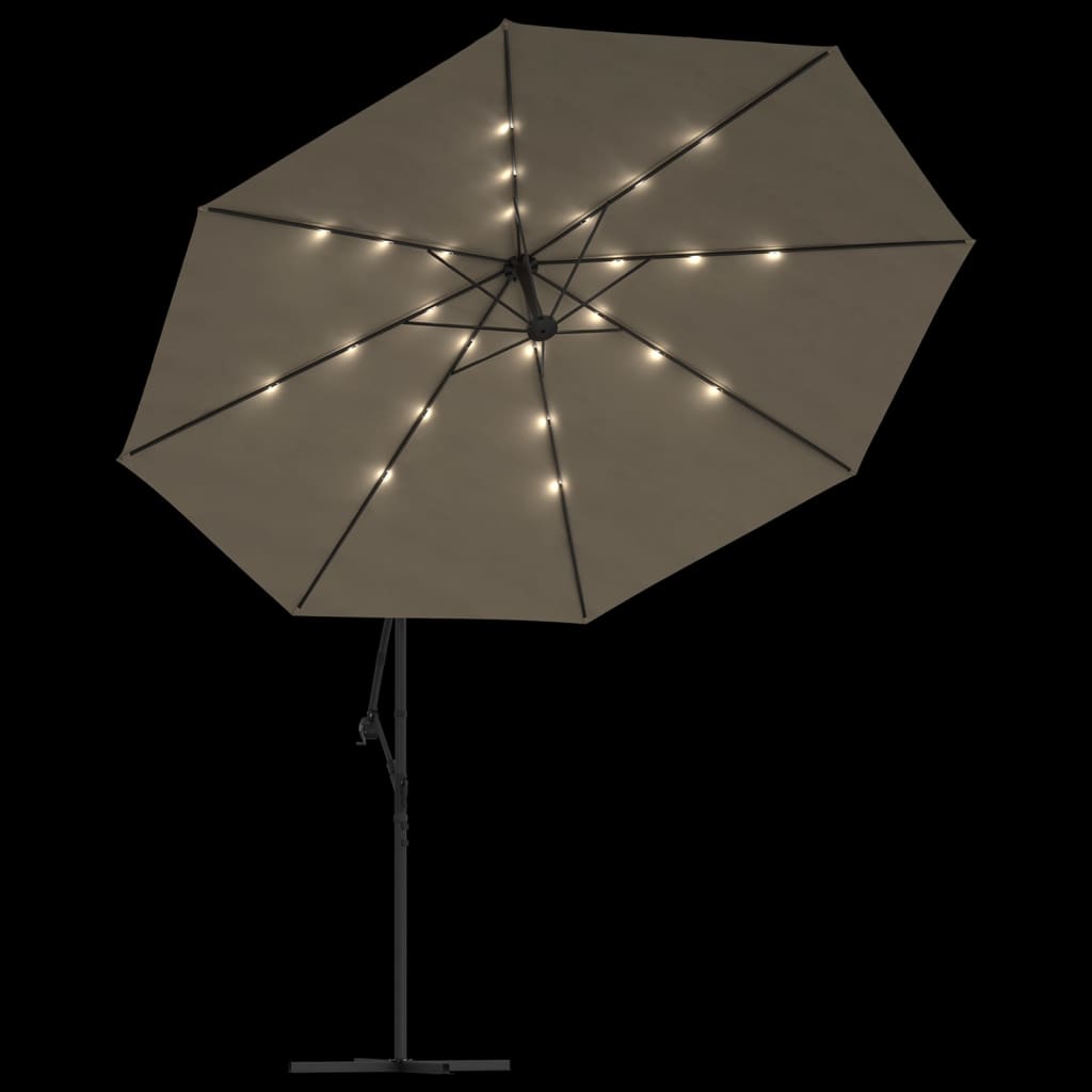 vidaXL tópszínű konzolos napernyő LED-fényekkel és fémrúddal 350 cm