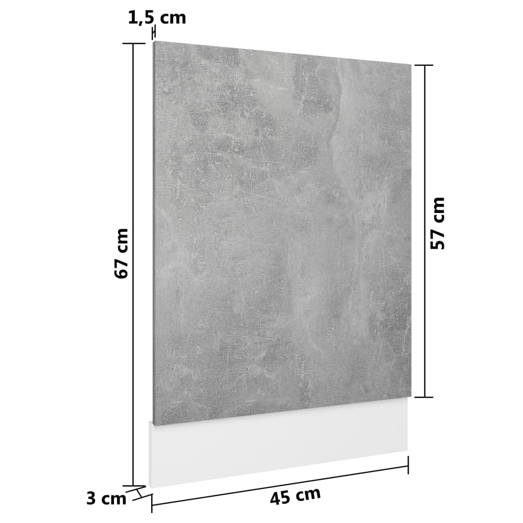vidaXL betonszürke forgácslap mosogatógép-panel 45 x 3 x 67 cm
