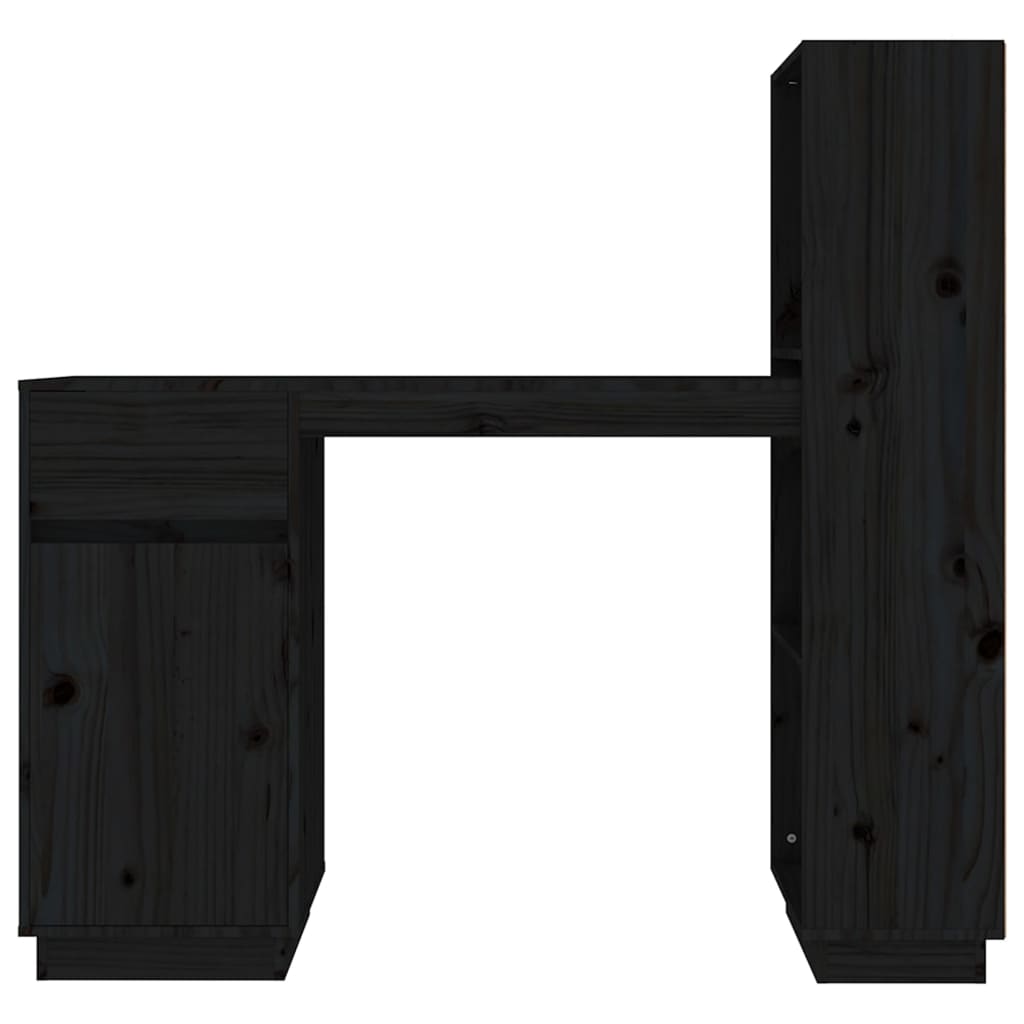 vidaXL fekete tömör fenyőfa íróasztal 110x53x117 cm