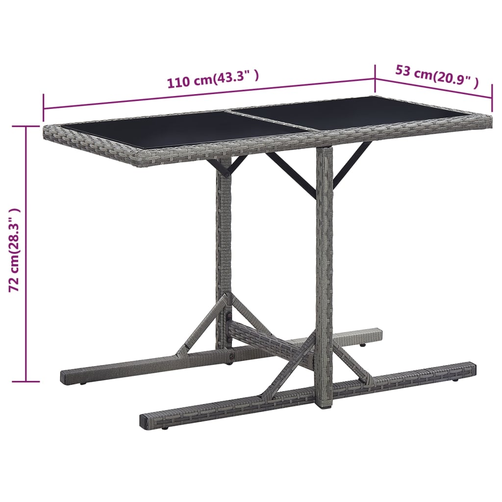vidaXL antracitszürke polyrattan és üveglapos kerti asztal 110x53x72cm