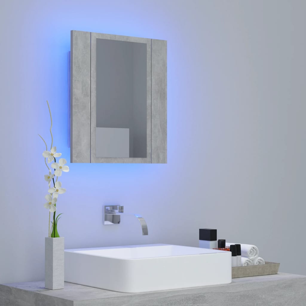 vidaXL betonszürke akril LED-es tükrös fürdőszobaszekrény 40x12x45 cm