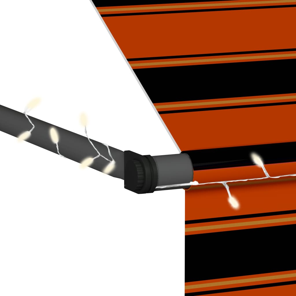 vidaXL narancssárga-barna kézzel kihúzható LED-es napellenző 300 cm