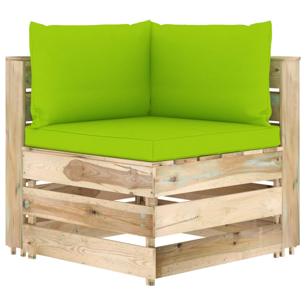 vidaXL kétszemélyes zöld impregnált fa kerti kanapé párnákkal