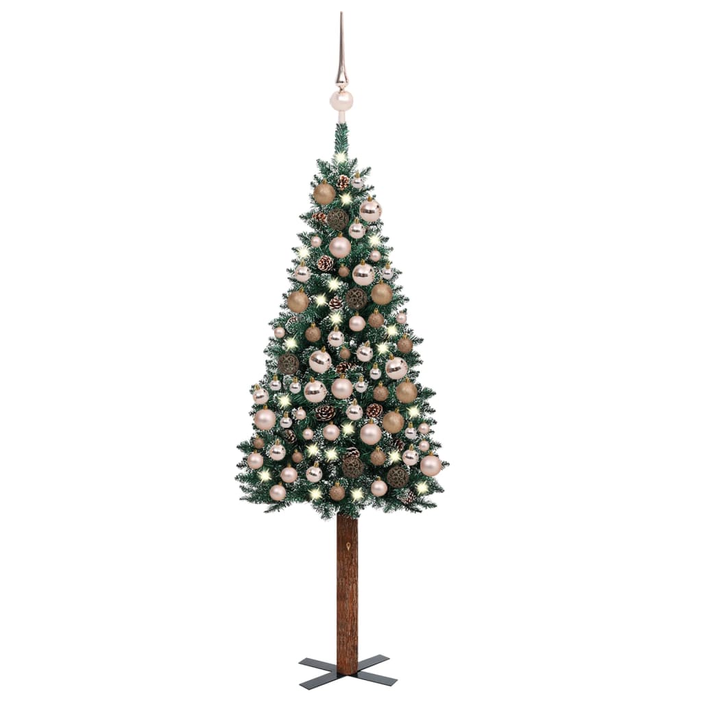 vidaXL zöld vékony karácsonyfa LED-ekkel és gömbszettel 150 cm