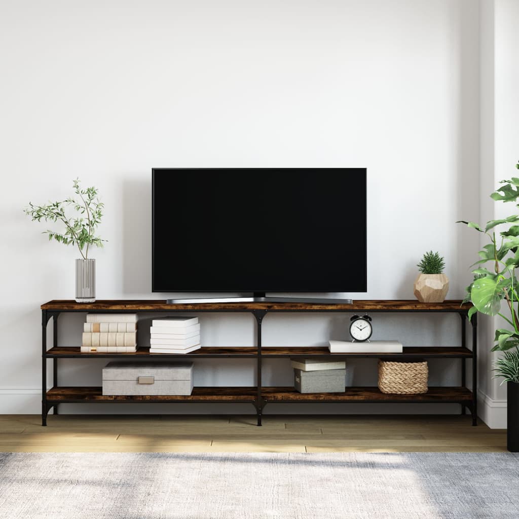 vidaXL füstös tölgyszínű szerelt fa és fém TV-szekrény 180x30x50 cm