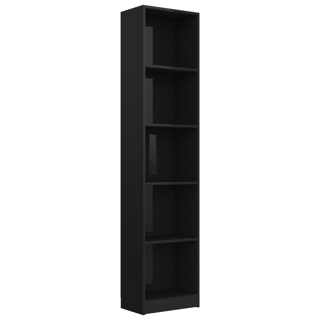 vidaXL 5-szintes magasfényű fekete forgácslap könyvszekrény 40x24x175cm