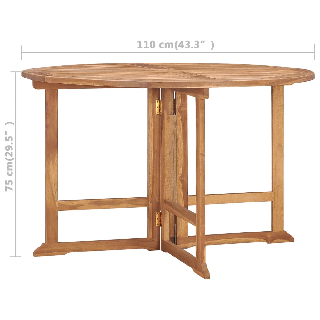 vidaXL összecsukható tömör tíkfa kerti étkezőasztal Ø110 x 75 cm