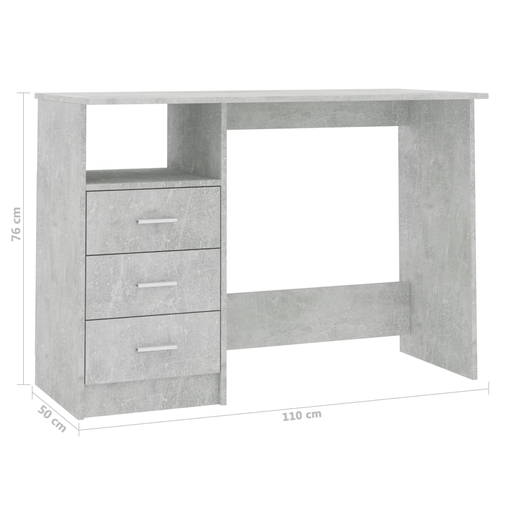 vidaXL betonszürke forgácslap íróasztal fiókokkal 110 x 50 x 76 cm