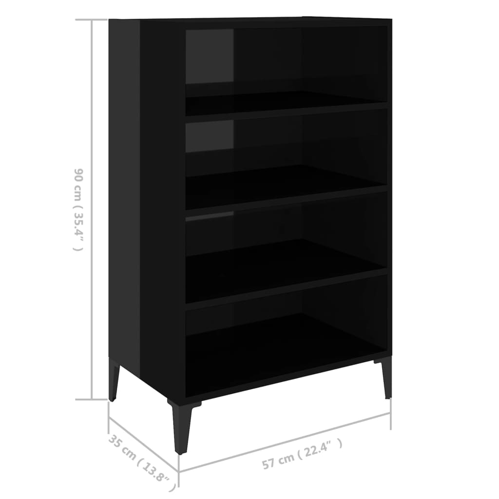 vidaXL magasfényű fekete forgácslap tálalószekrény 57 x 35 x 90 cm